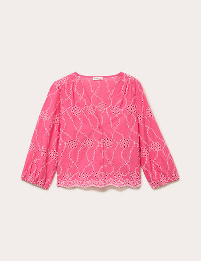 Blouse broderie anglaise rose fushia femme