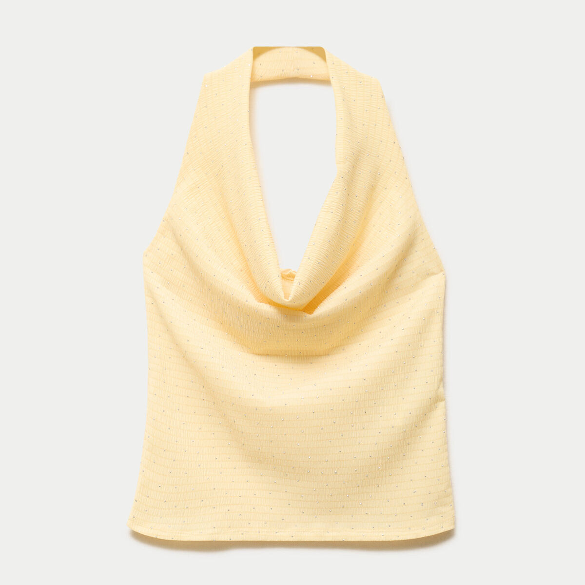 Top ajust&eacute; sans manches col b&eacute;nitier jaune pastel femme