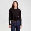 Blouse ajust&eacute;e col rond manches longues noir femme