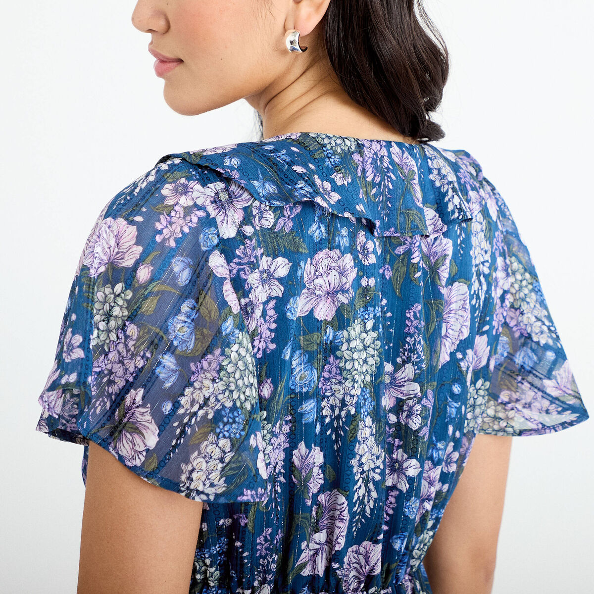 Robe longue &eacute;vas&eacute;e Bridgerton bleu marine femme