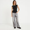 Jean wide leg taille basse denim gris clair femme