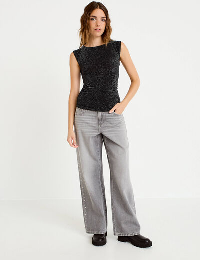 Jean wide leg taille basse denim gris clair femme