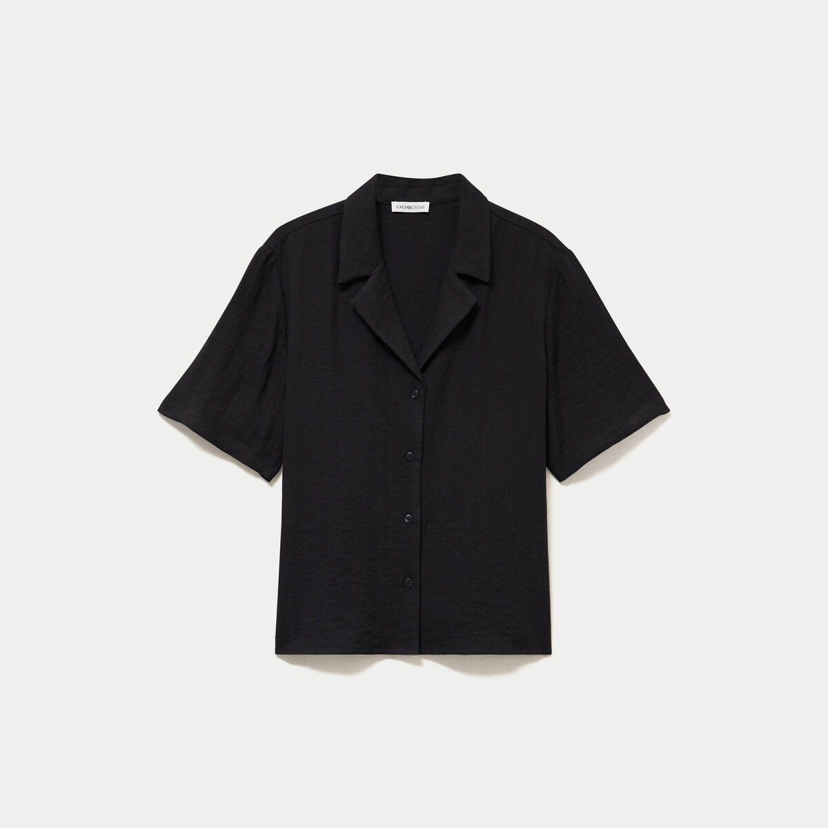 Chemise droite pliss&eacute;e manches courtes noir femme