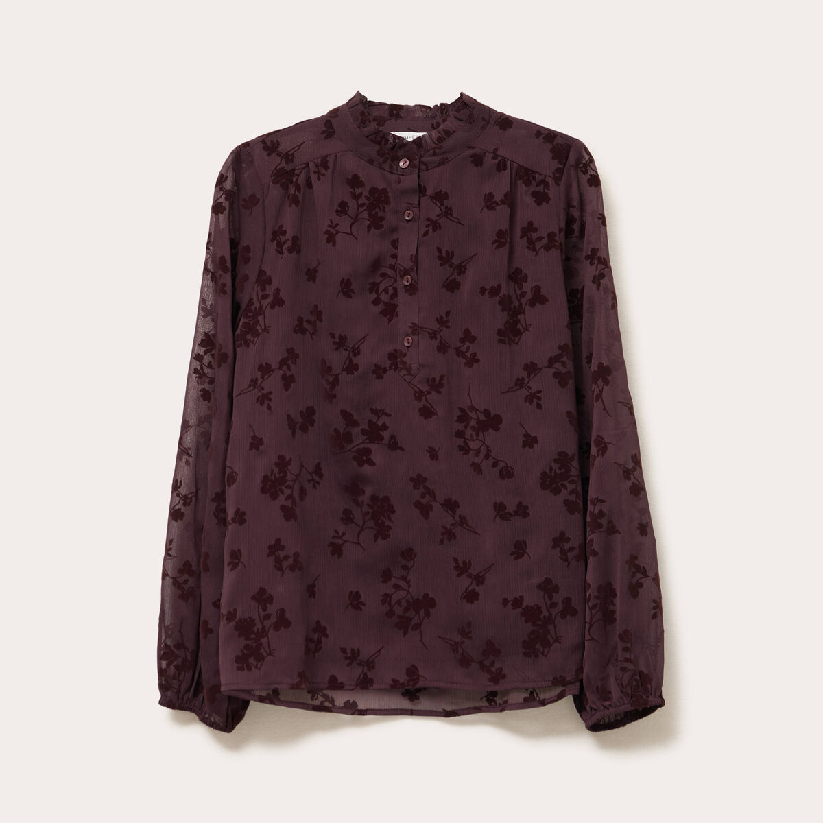 Blouse fluide manches longues marron cognac femme