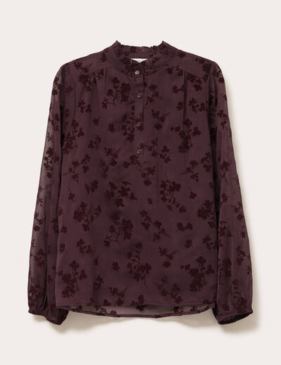 Blouse fluide manches longues marron cognac femme