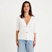 Gilet col v manches courtes ecru femme