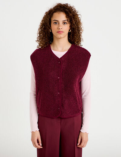 Gilet sans manches effet polaire bordeaux femme