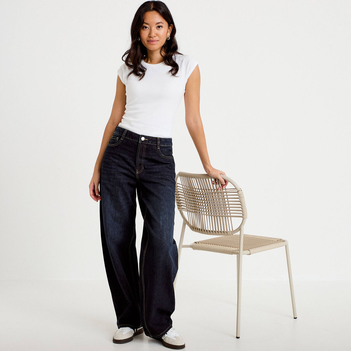 Jean coupe large denim brut femme