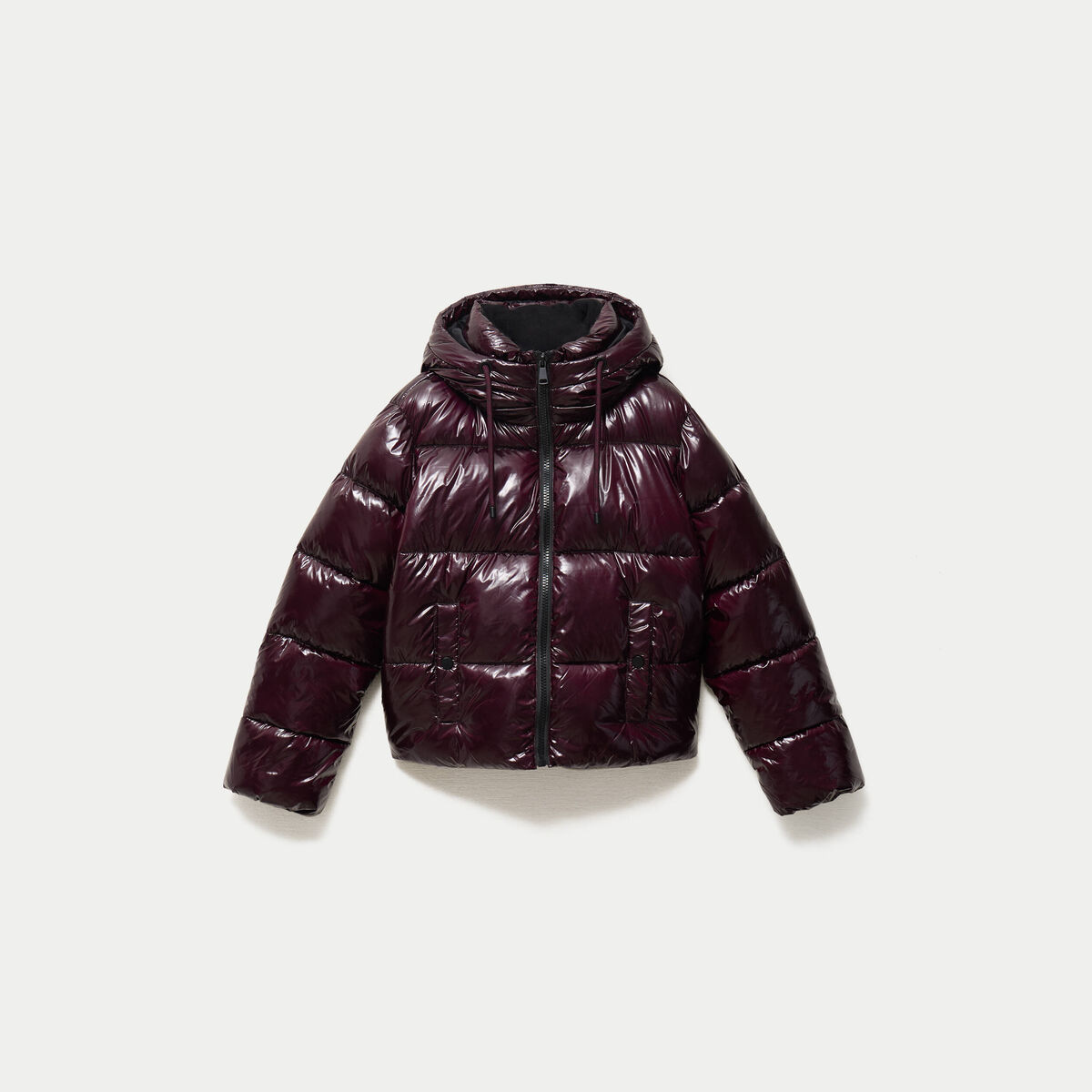 Doudoune bas resserr&eacute; manches longues violet fonc&eacute; femme