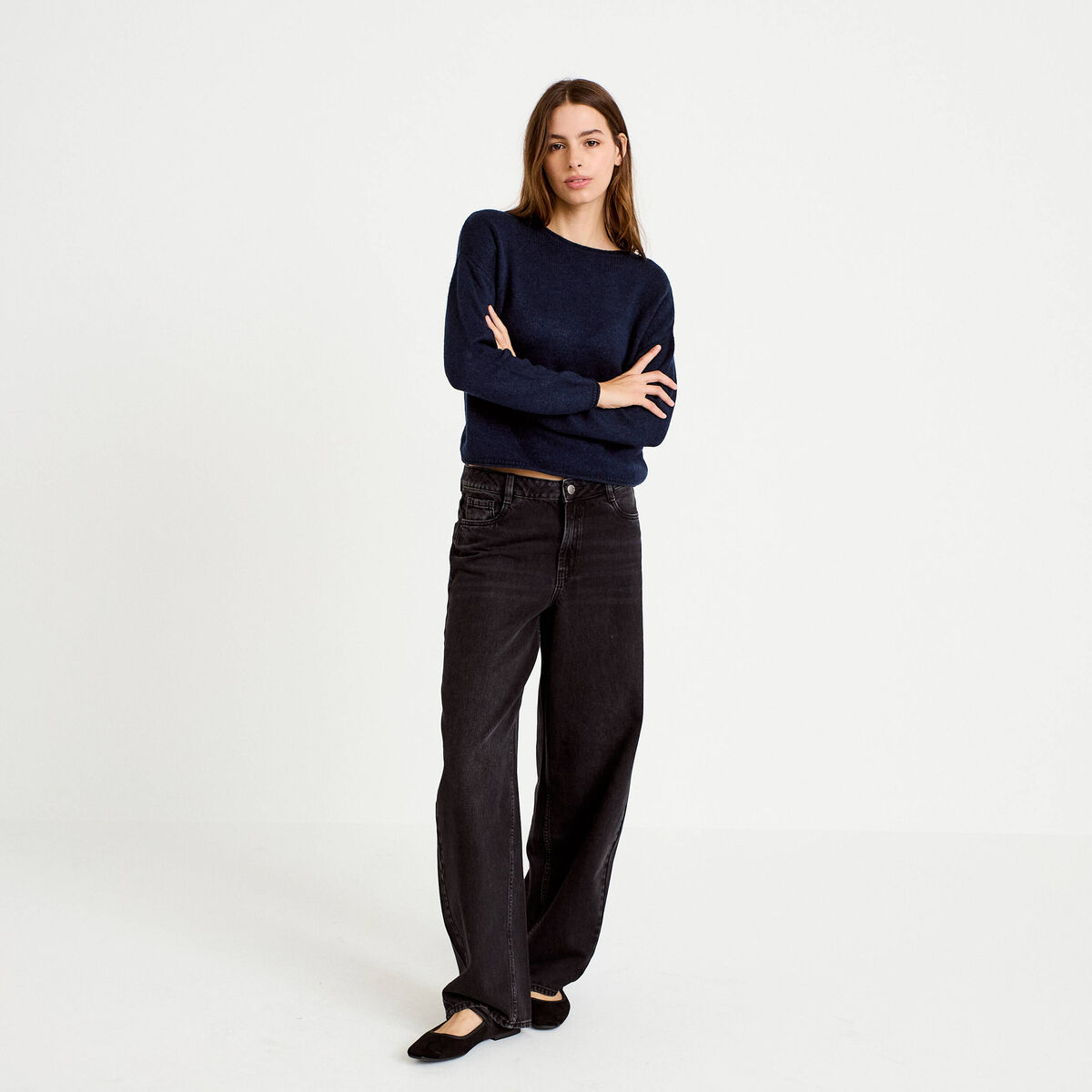 Pull manches longues bleu marine femme