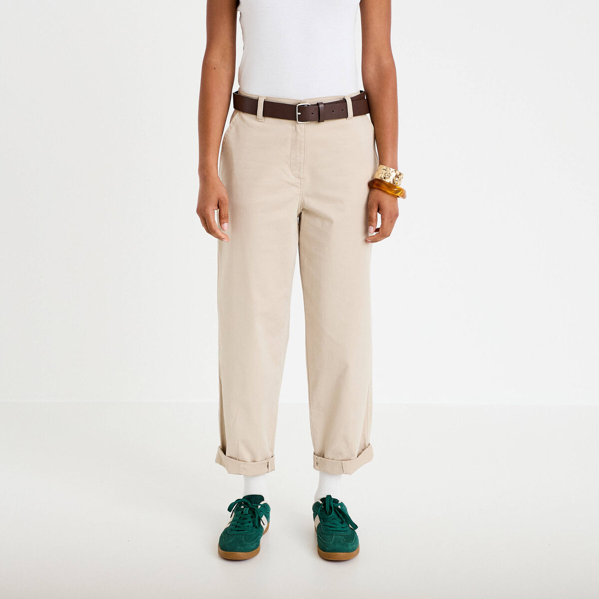 Pantalon chino avec ceinture amovible beige femme