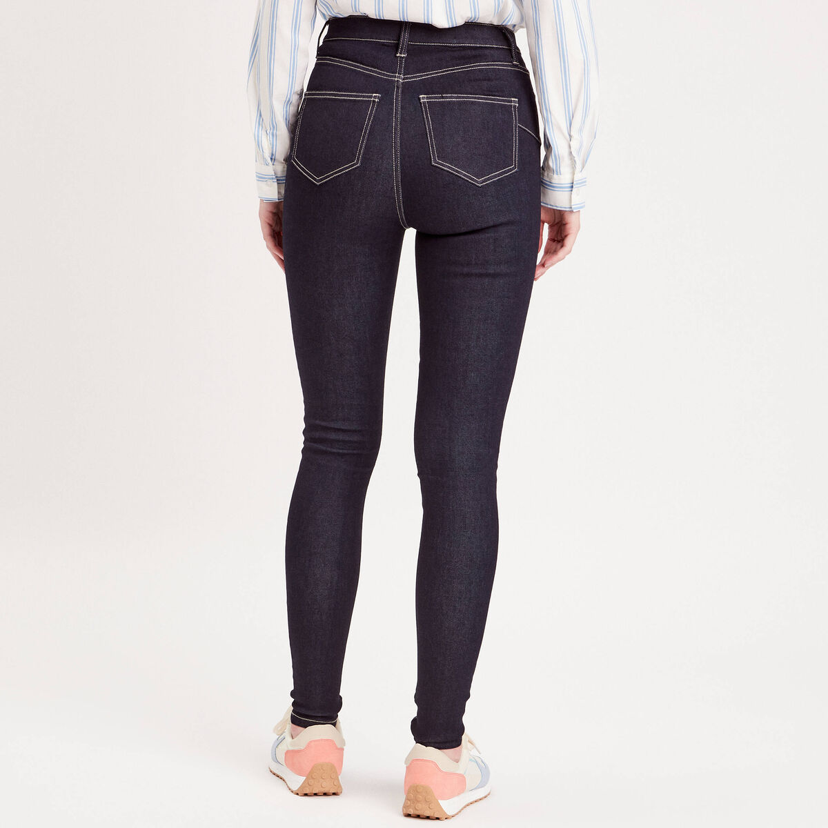 Jeans skinny taille &eacute;lastiqu&eacute;e denim brut femme