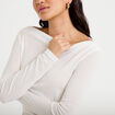 T-shirt col b&eacute;nitier manches longues ecru femme