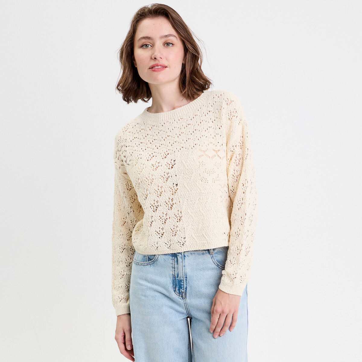 Pull manches longues ecru femme