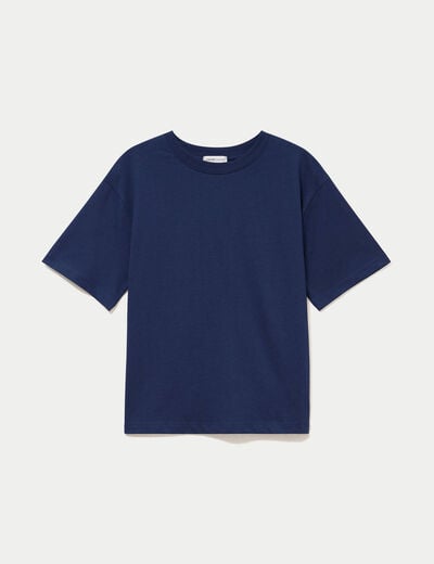 T-shirt col rond manches courtes bleu fonc&eacute; femme