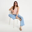 Top droit cropped col carr&eacute; bretelles rose femme