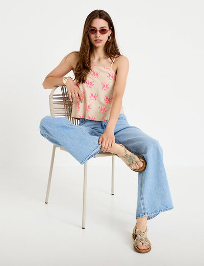 Top droit cropped col carr&eacute; bretelles rose femme