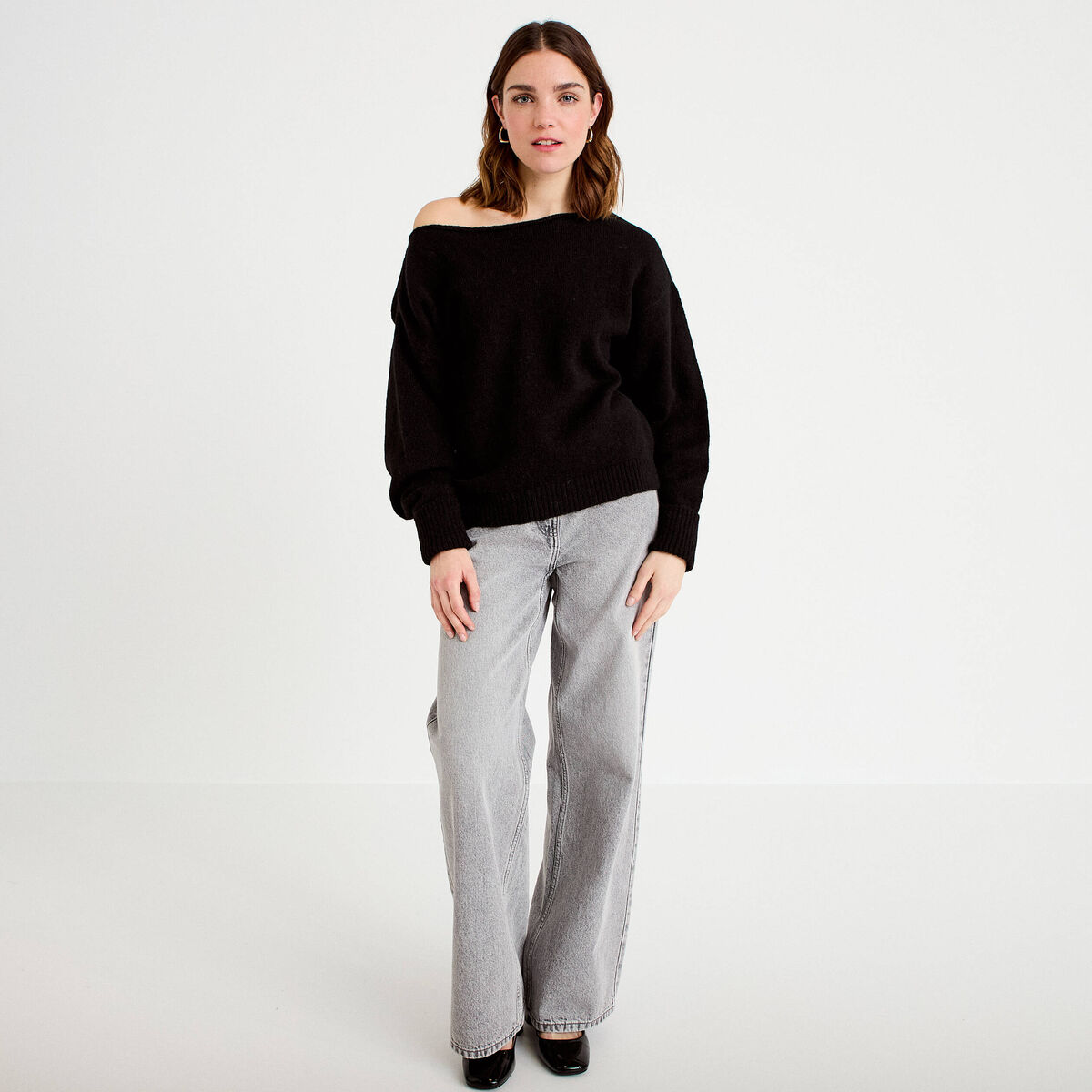 Pull col bateau noir femme