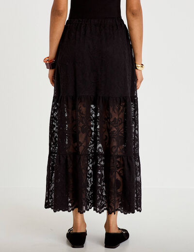 Jupe &eacute;vas&eacute;e longueur 3/4 dentelle noir femme
