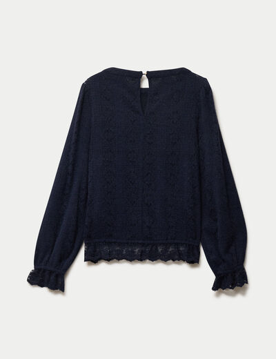 Top droit manches longues col montant bleu marine femme
