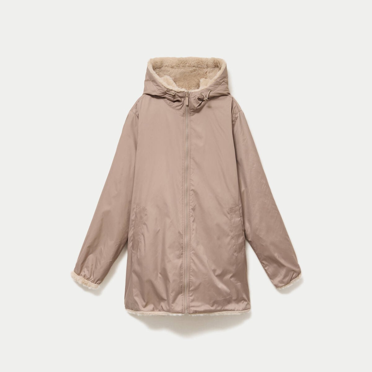 Parka r&eacute;versible 3/4 &agrave; capuche beige femme