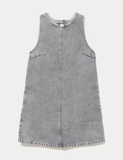 Robe courte droite en jean sans manches denim gris femme