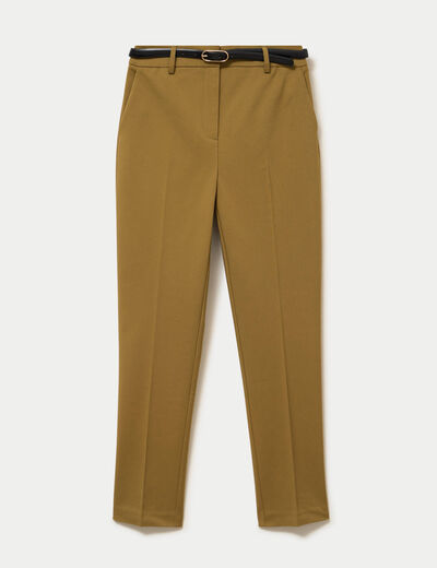 Pantalon cigarette ceintur&eacute; vert kaki femme