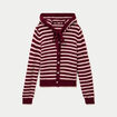 Gilet &agrave; capuche manches longues bordeaux femme