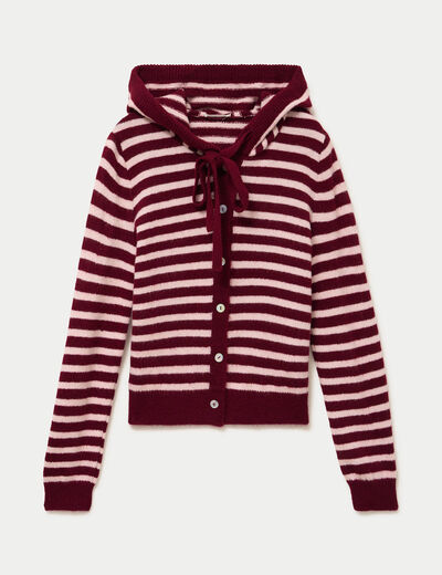 Gilet &agrave; capuche manches longues bordeaux femme