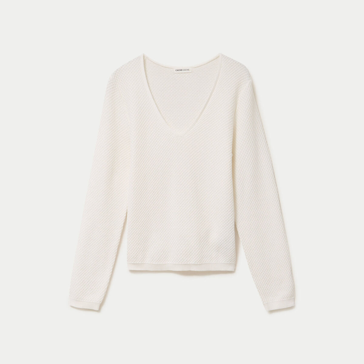 Pull col v manches longues ecru femme