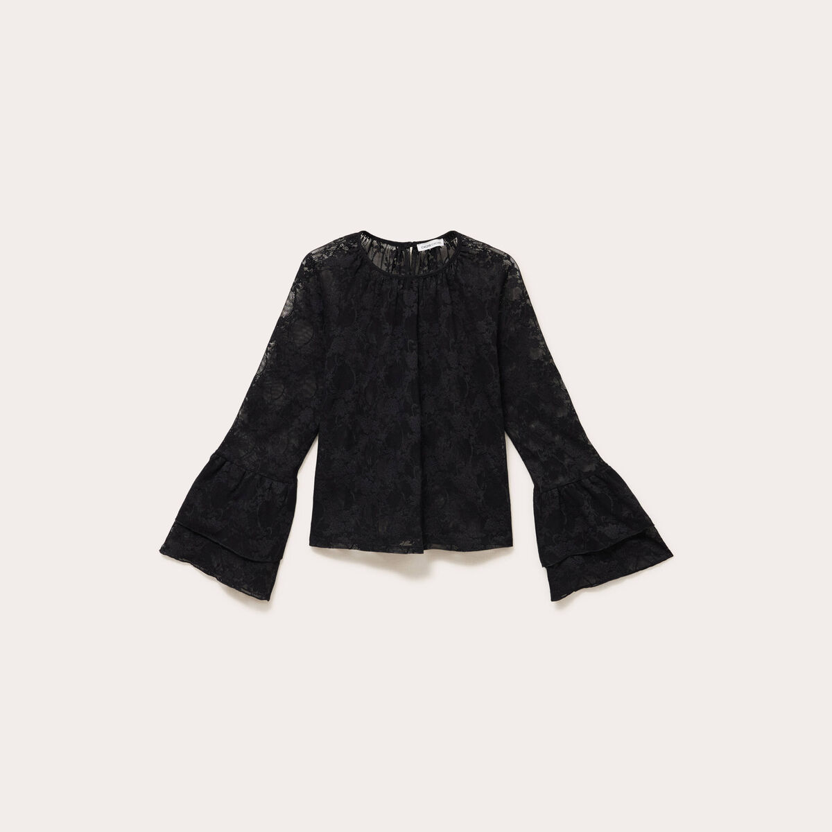 Blouse col rond manches longues dentelle noir femme