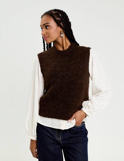Pull sans manches marron fonc&eacute; femme
