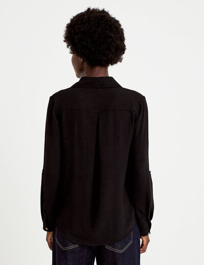 Chemise droite pliss&eacute;e manches longues noir femme
