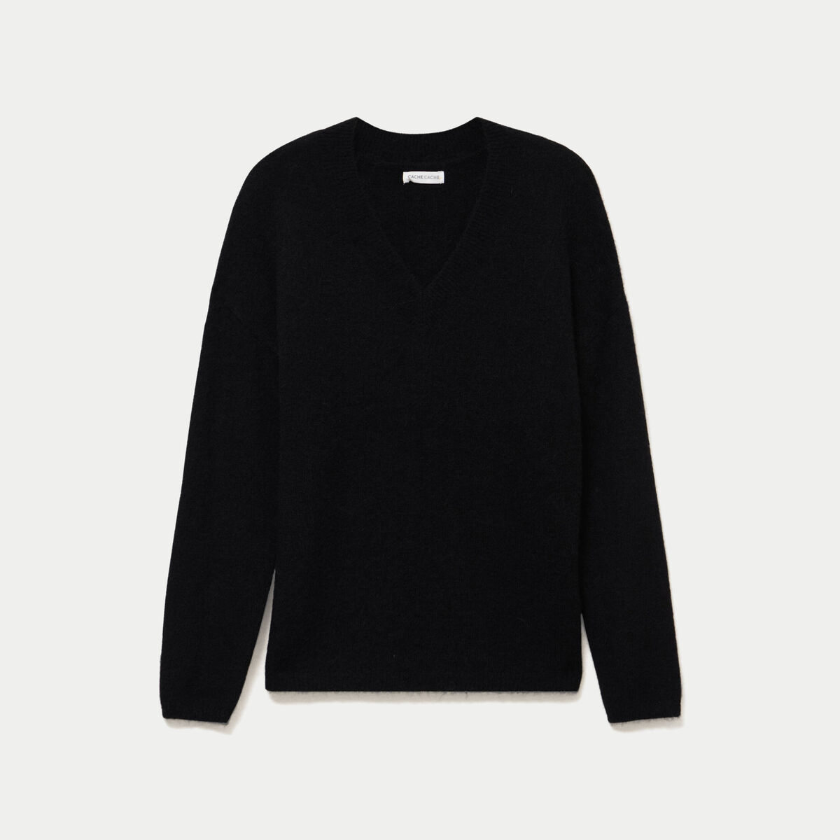 Pull col v manches longues noir femme