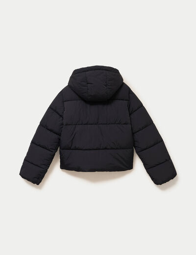 Doudoune droite cropped &agrave; capuche noir femme