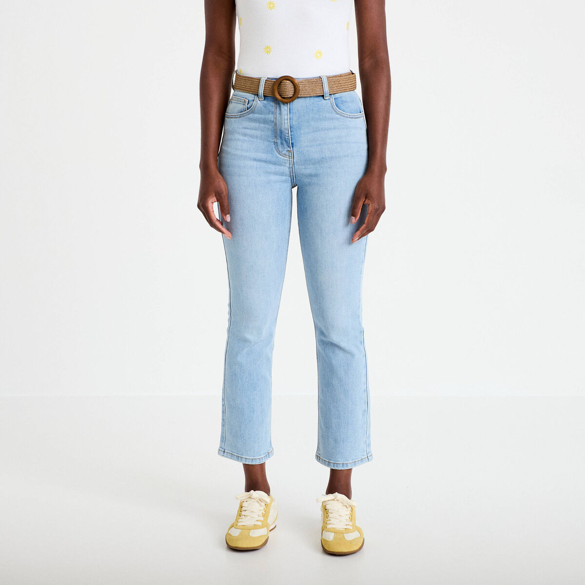 Jean bootcut cropped taille haute denim triple stone femme