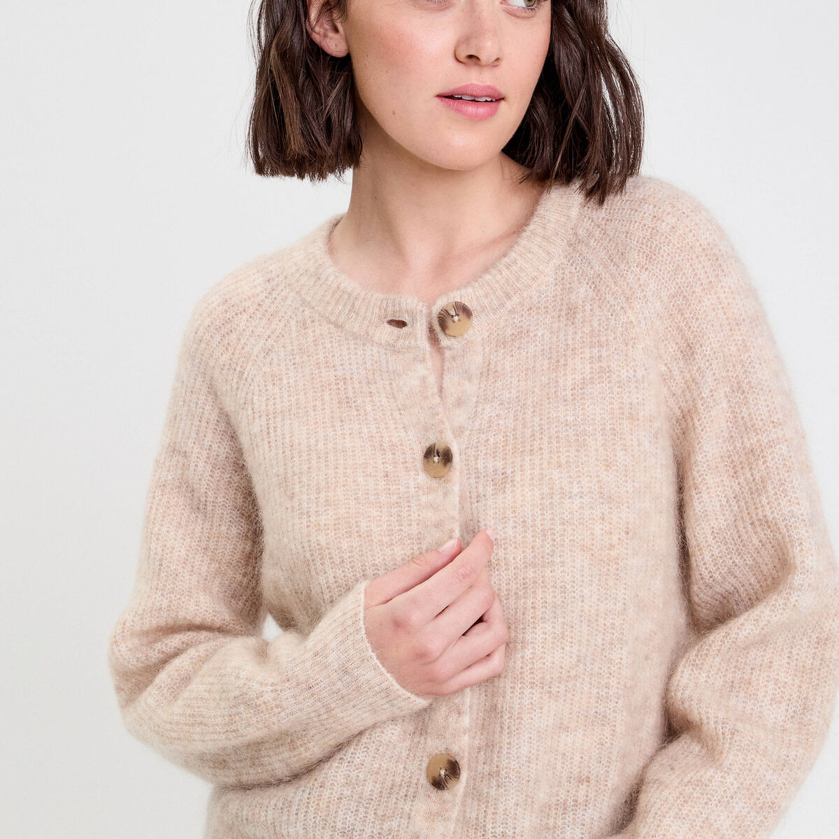 Gilet manches longues beige femme