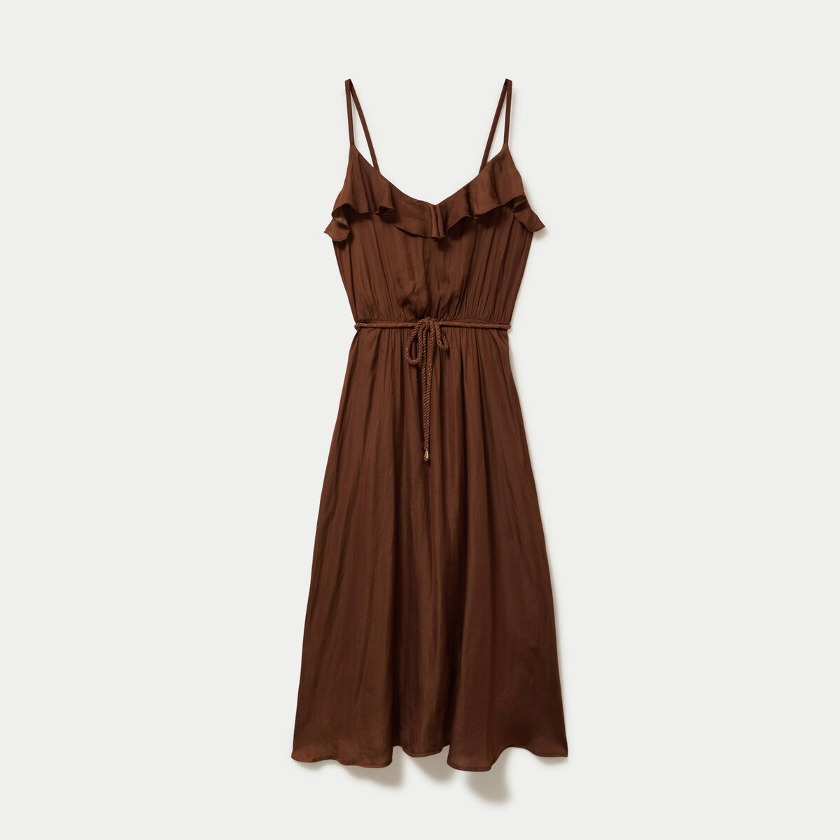 Robe longue &eacute;vas&eacute;e col v bretelles marron femme