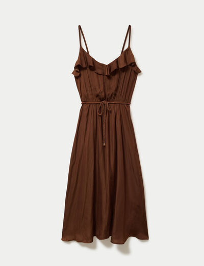 Robe longue &eacute;vas&eacute;e col v bretelles marron femme