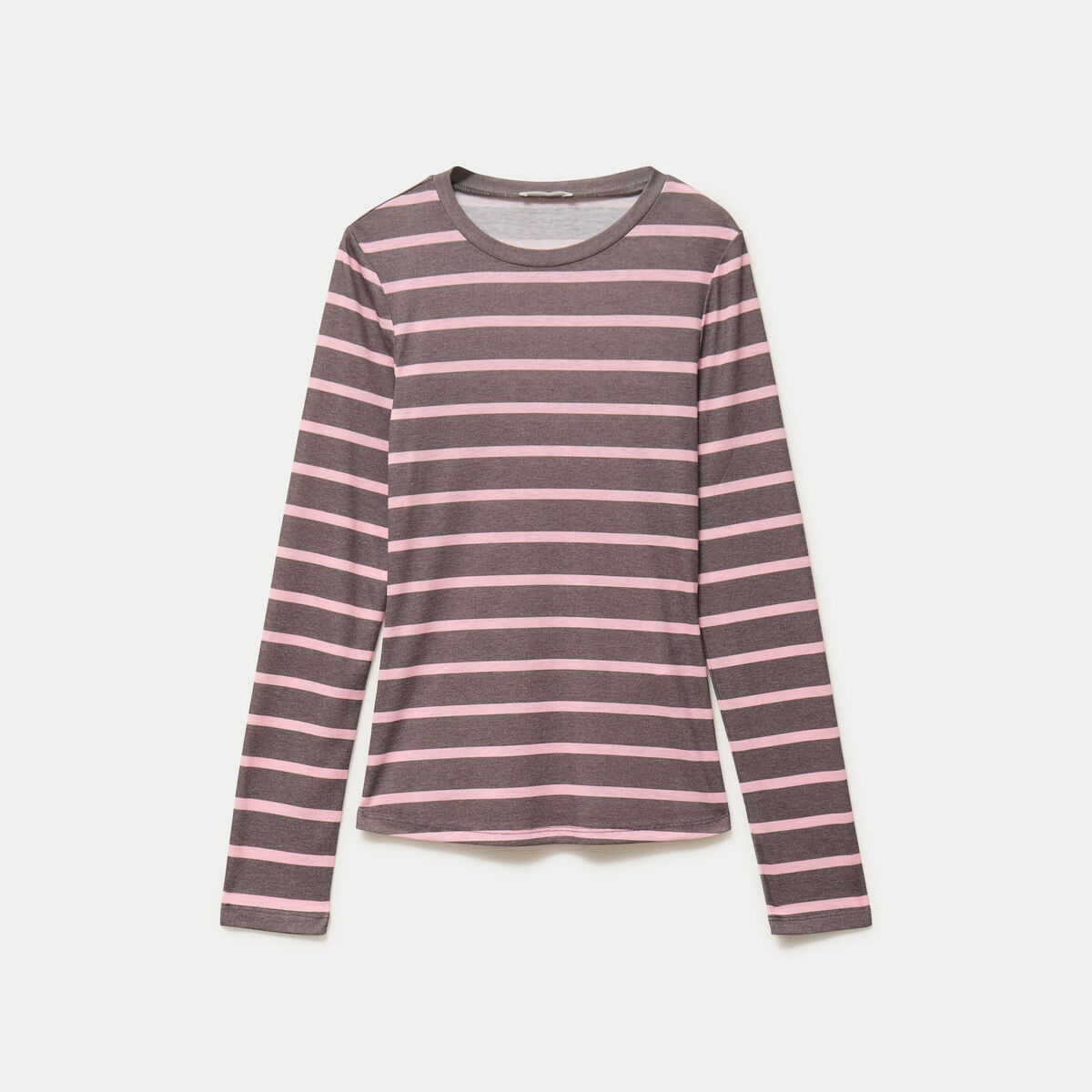 T-shirt ajust&eacute; col rond manches longues marron fonc&eacute; femme