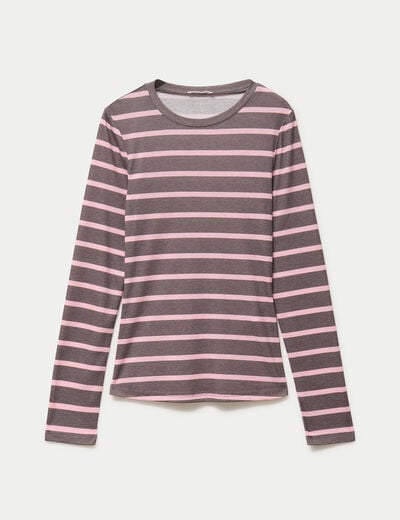 T-shirt ajust&eacute; col rond manches longues marron fonc&eacute; femme