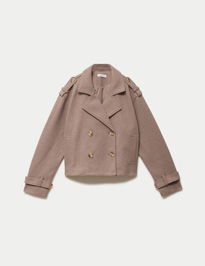Trench droit court col tailleur taupe femme