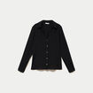 Chemise droite pliss&eacute;e manches longues noir femme