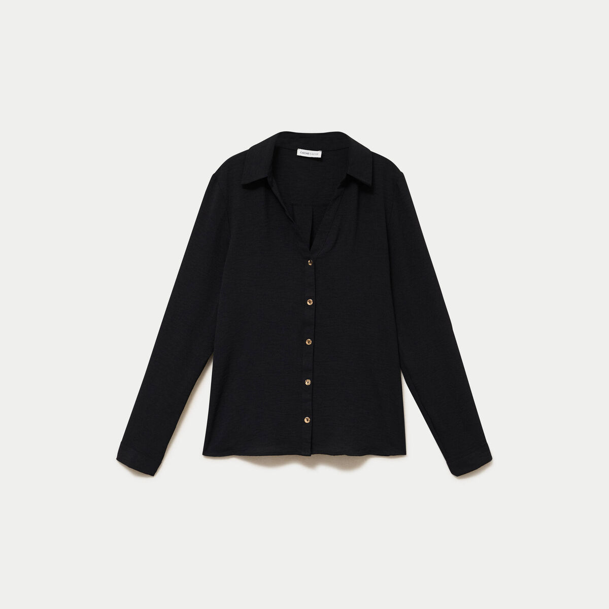 Chemise droite pliss&eacute;e manches longues noir femme