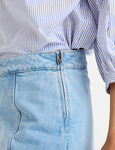 Jupe-short trap&egrave;ze en jean denim bleach femme
