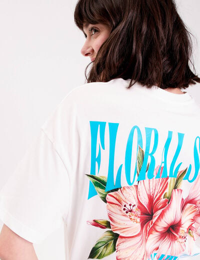 Top oversize manches courtes longues ecru femme