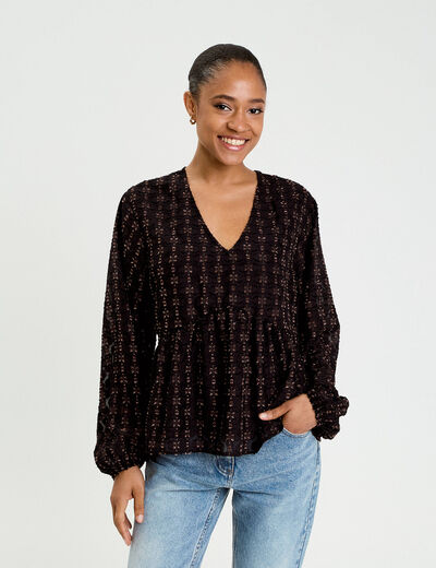 Blouse col V noir femme
