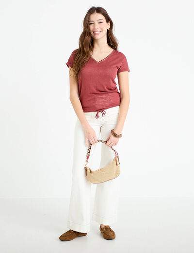 T-shirt d&eacute;tail noeud vieux rose femme