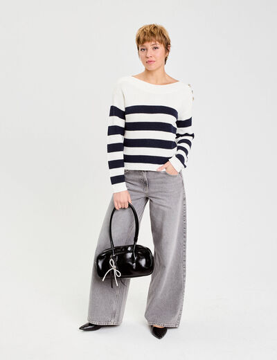 Pull col bateau ecru femme