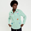 Chemise ray&eacute;e broderies fantaisie vert clair femme